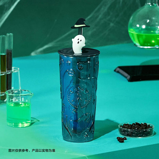Starbucks China 2024 Halloween Green Ghost Glass Straw Cup 550ml (18oz) with GIDT Stopper â?Limited Edition Starbucks loveinstarbucks