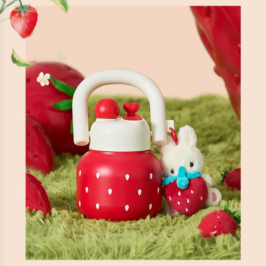 Starbucks China 2024 Strawberry Bunny Paradise series Double drinking spout Stainless steel cup 650ml with ornament Starbucks loveinstarbucks