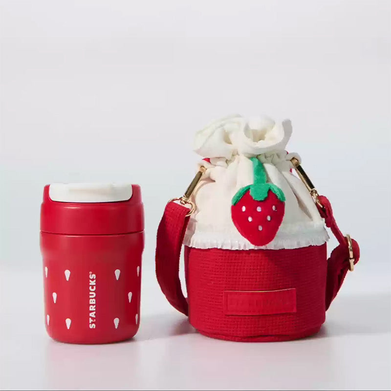 Starbucks China 2024 Strawberry Bunny Paradise series Double mouthed stainless steel cup 340ml with bag Starbucks loveinstarbucks
