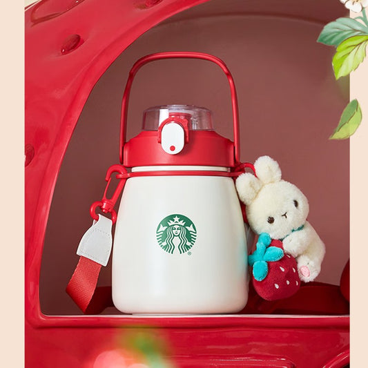 Starbucks China 2024 Strawberry Bunny Paradise series Stainless steel cup 1000ml with ornament Starbucks loveinstarbucks