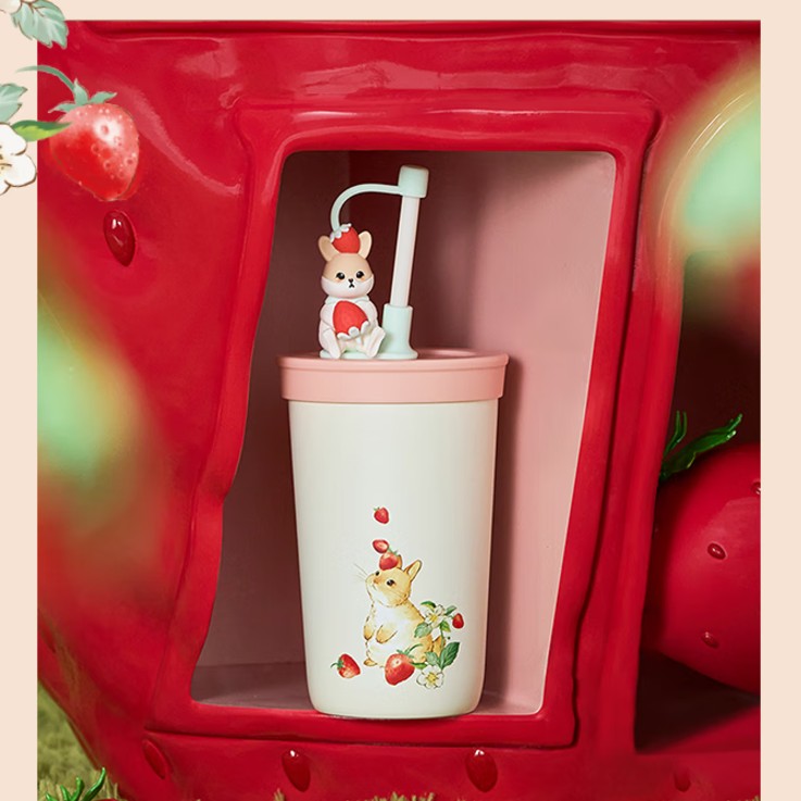 Starbucks China 2024 Strawberry Bunny Paradise series Stainless steel straw cup 473ml with stopper Starbucks loveinstarbucks