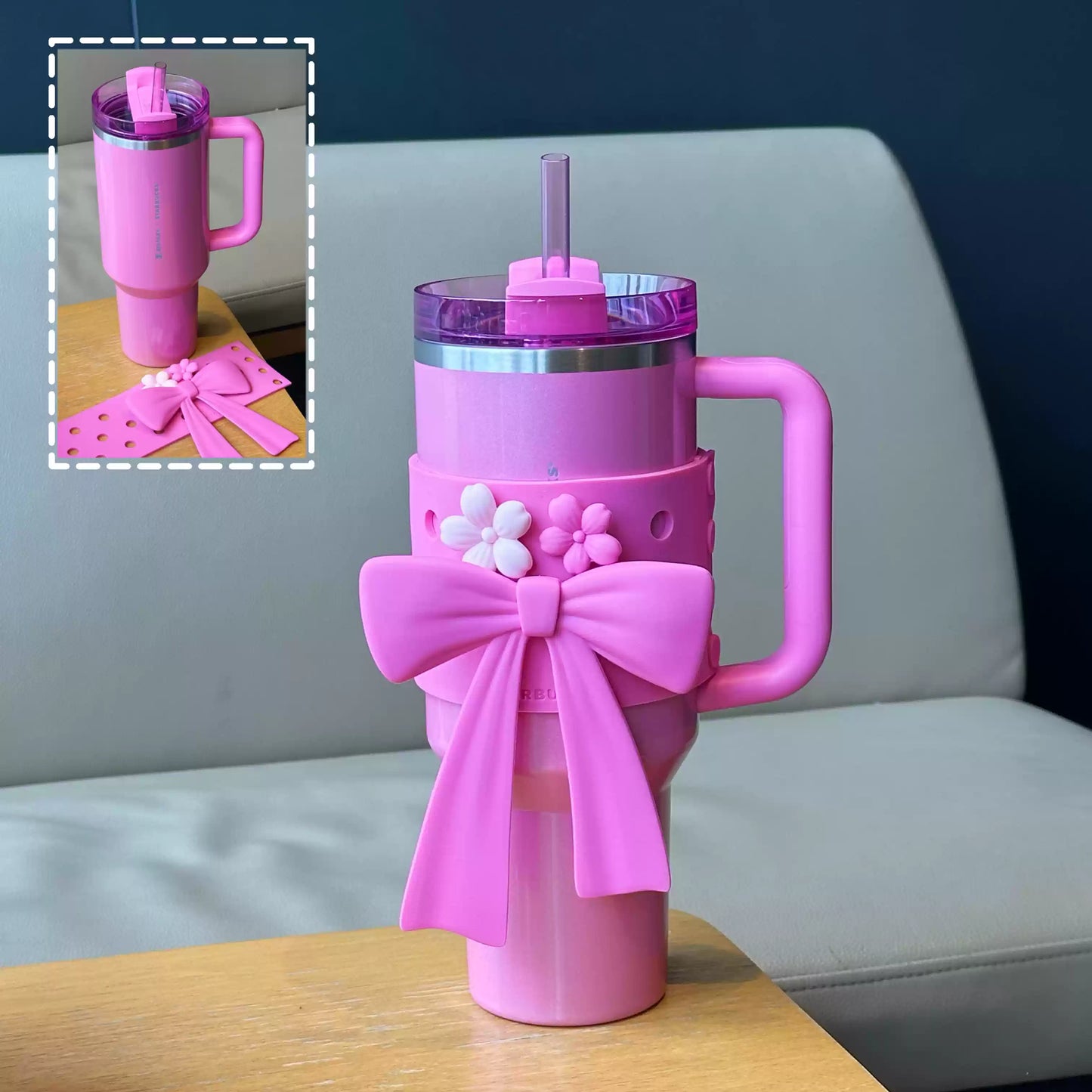 Starbucks China 2025 Sakura Series Stanley Pink Co -branded Stainless Steel Straw Cup 1183ml 40oz with bow