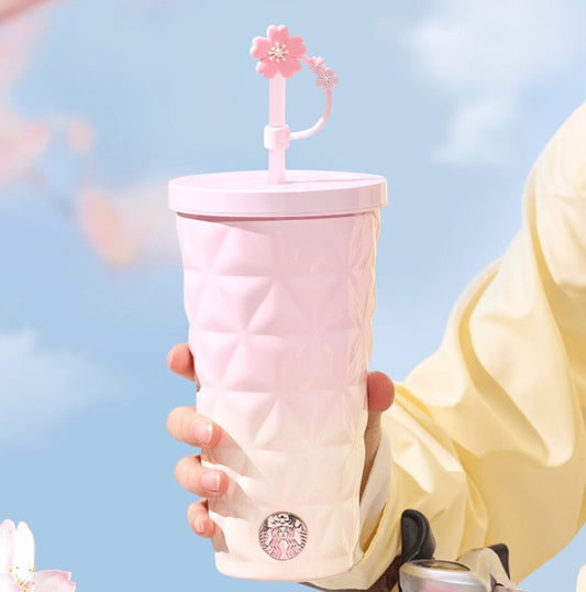 Starbucks China 2025 Sakura online series pink stainless steel straw cup with stopper