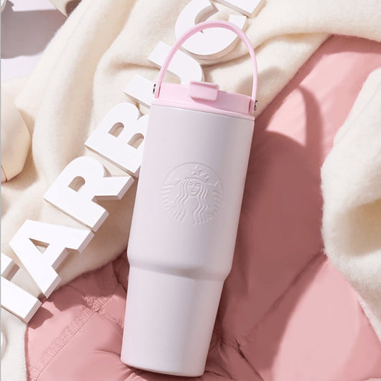Starbucks China 2025 Sakura online series pink/purple/gray Double drinking spout stainless steel straw cup