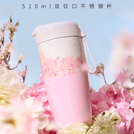 Starbucks China 2025 Sakura online series pink Double-drink stainless steel cup 510ml