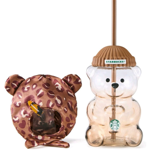 Starbucks China 2026 Leopard Print Series Bearista Bear glass with headpiece  -read details