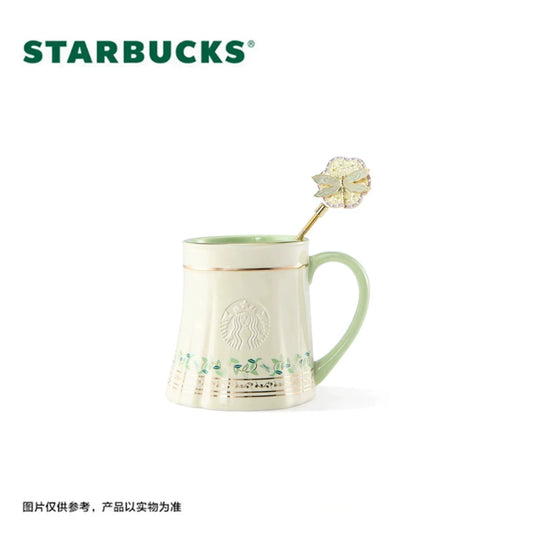 Starbucks China 2026 Spring Blessings Series Green 415ml horse skirt style mug with stir stick