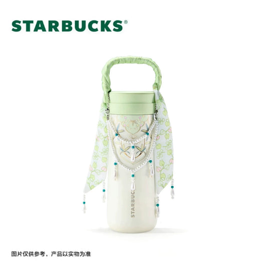 Starbucks China 2026 Spring Blessings Series 430ml stainless steel thermos cup with green ribbon handle