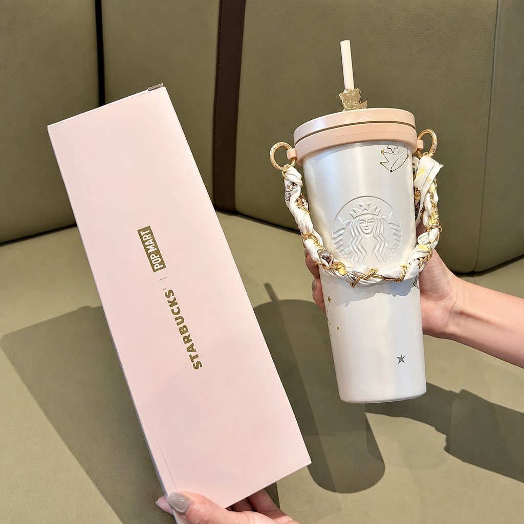 Starbucks China 2026 X MOLLY series 860ml stainless steel straw cup with hanging chain