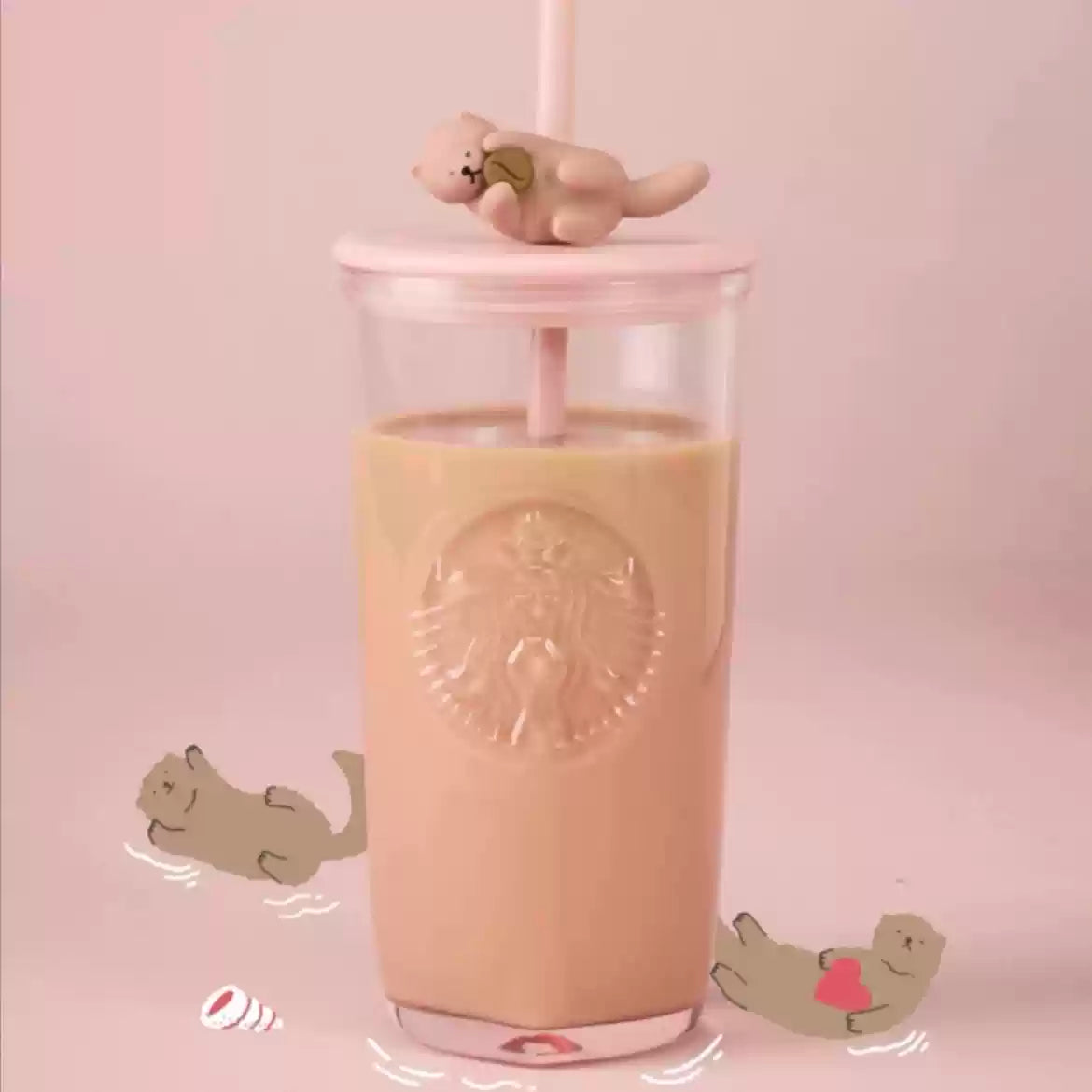 Starbucks China 2025 Valentine's Day Heart-Shaped Glass Straw Cup 500ml Starbucks loveinstarbucks