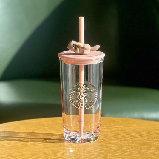 Starbucks China 2025 Valentine's Day Heart-Shaped Glass Straw Cup 500ml Starbucks loveinstarbucks