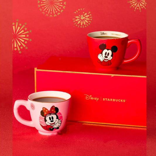 Starbucks China and Disney co-branded Mickey Mouse Celebration Series Red and pink ceramic mug set Starbucks loveinstarbucks