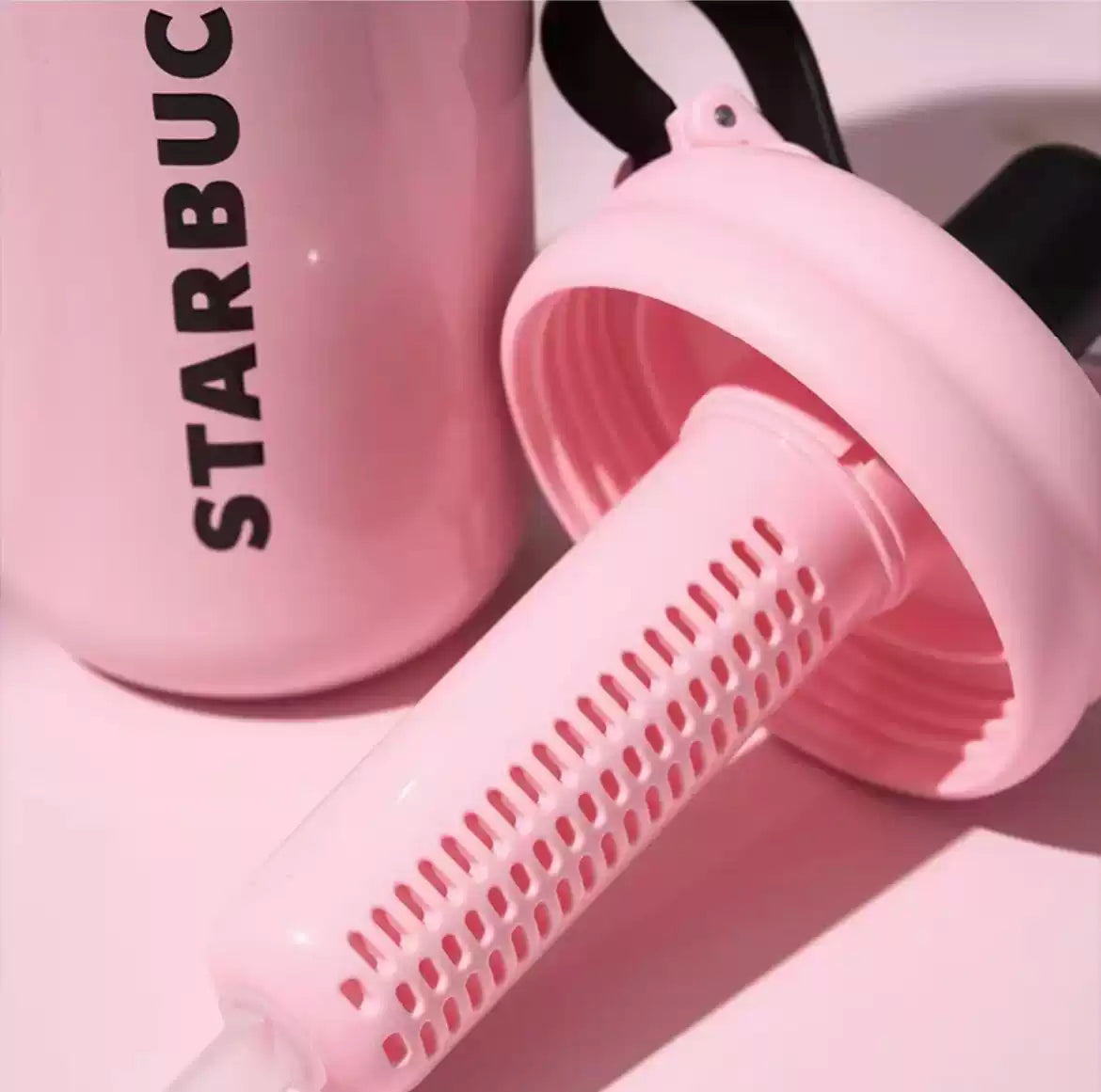 Starbucks Pink Ink Sweetheart Double Drink Mouth Stainless Steel Straw Cup 550ml with Tea Strainer