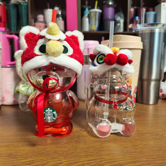Starbucks ST-Lion Bearista Bear and cow straw glass cold cup