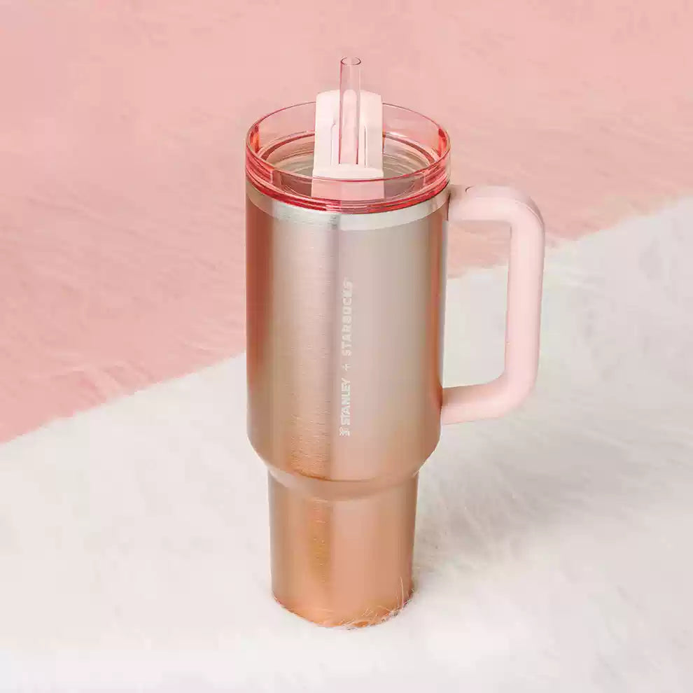 pre-order Starbucks Taiwan 2025 Valentine's Day Vday Stanley rose gold Metallic pink Stainless steel cup 40oz Starbucks loveinstarbucks
