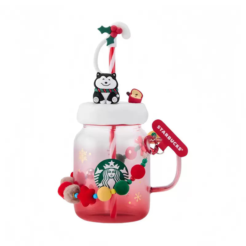 Starbucks China 2025 Christmas Warmth Series Mason Straw Cup with Beaded Decoration 600ml