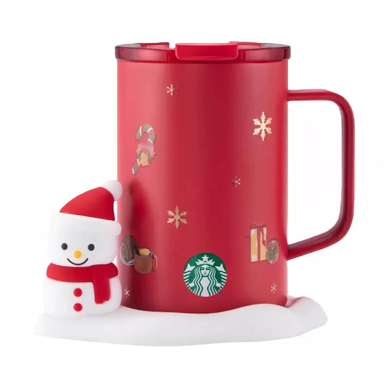 Starbucks China 2025 Christmas Warmth Series Stainless Steel Tabletop Cup with Snowman Silicone Coaster 500ml