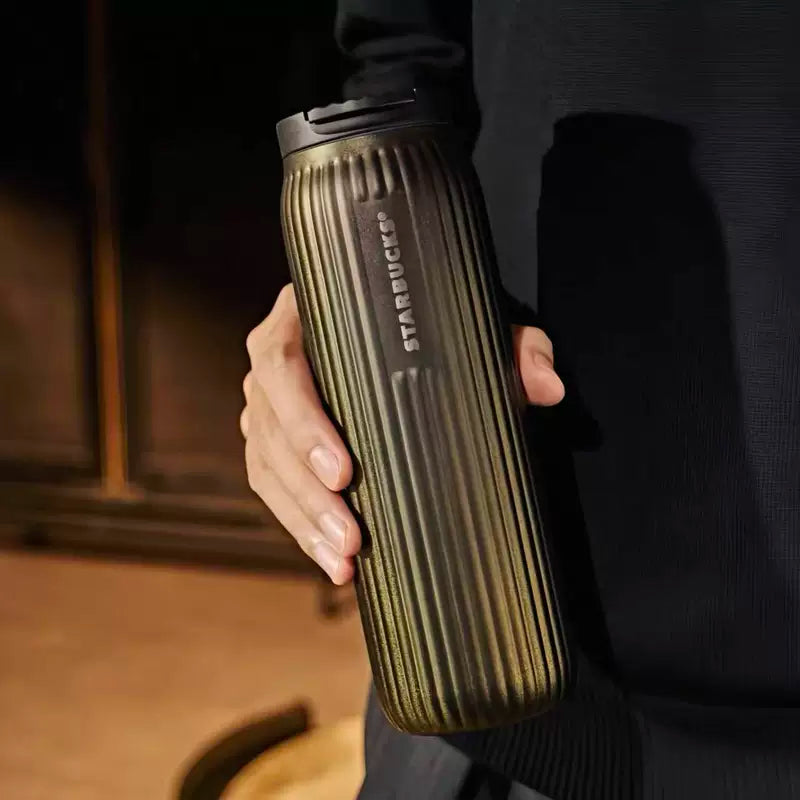 Starbucks China 2025 Gold Collection  vertical striped stainless steel thermos cup 500ml 17.6oz