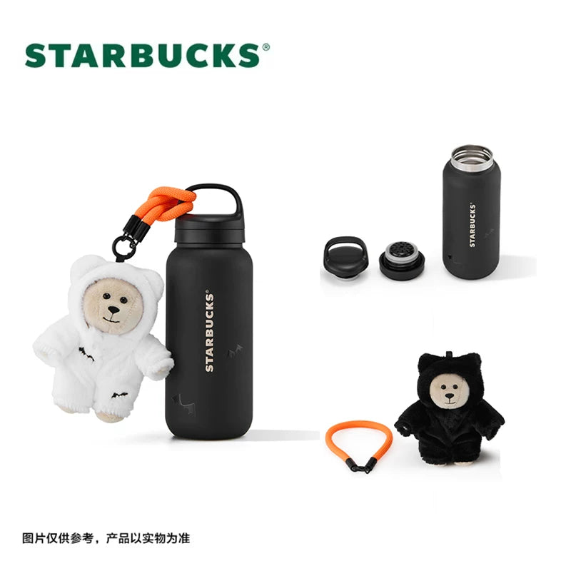 Starbucks China 2025 Halloween Dark Night Series Collection Stainless Steel Handle Thermos Cup with White Bear Hanging 425ml 14.96oz