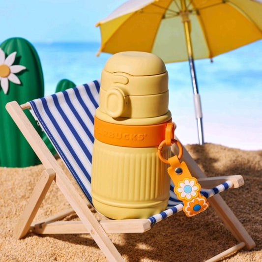 Starbucks China 2025 Tropical Series Bright yellow stainless steel cup with pendant 360ml 12.67oz