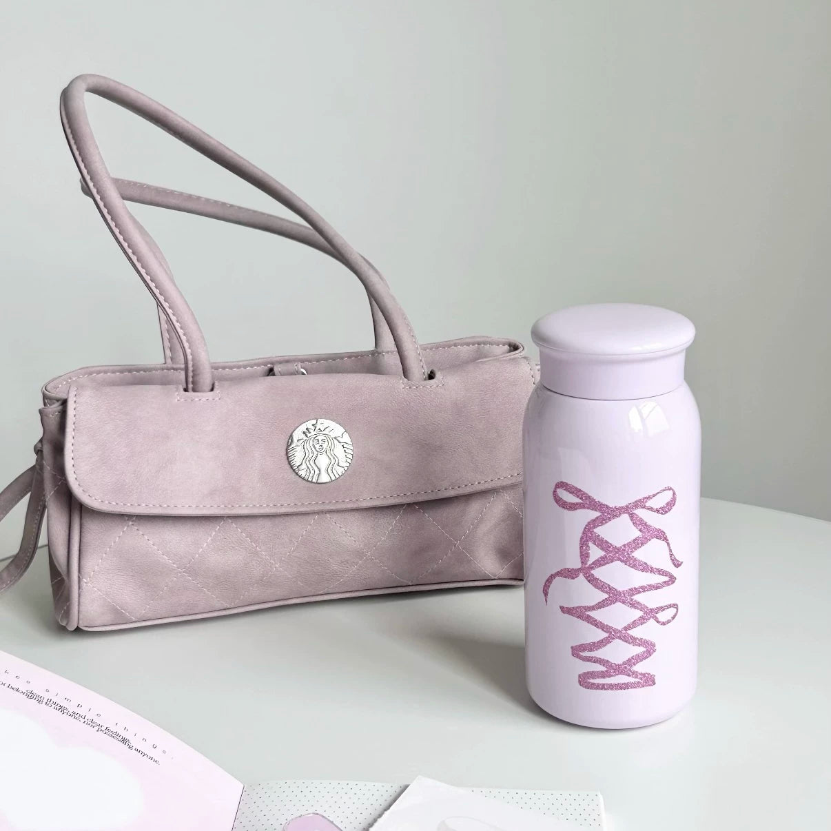 Starbucks China 2026 Ballet Series Pink 355ml Sparkling Ribbon Stainless Steel Cup with Small Bag