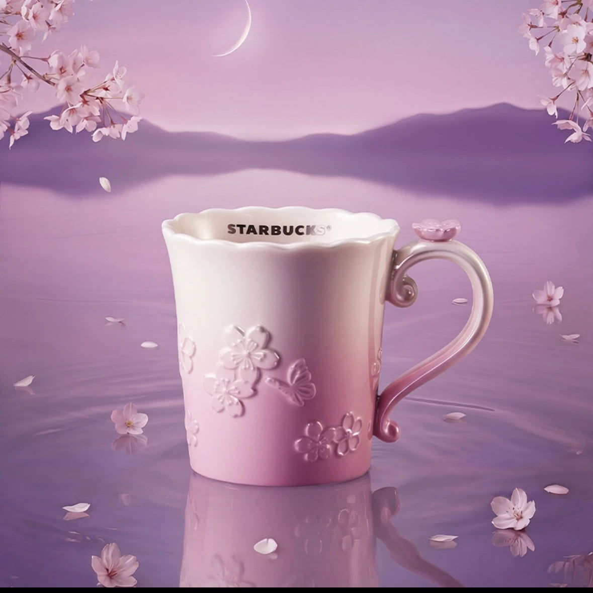 Starbucks China 2026 Cherry Blossoms Online Series Cherry Blossom Embossed Mug 340ml
