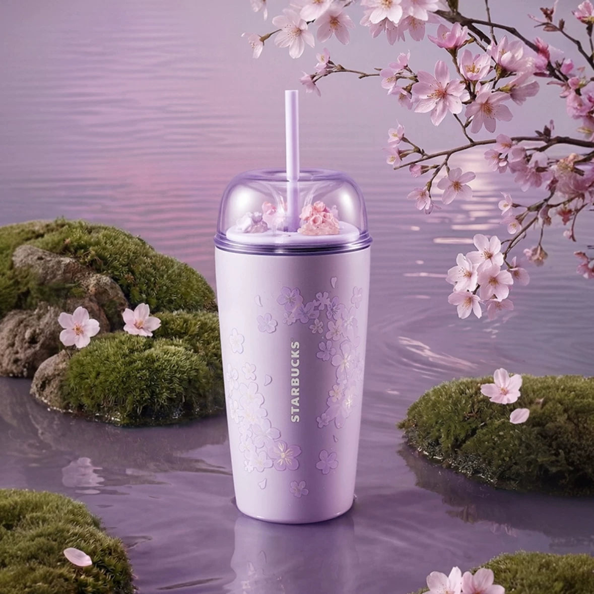 Starbucks China 2026 Cherry Blossoms Online Series dome stainless steel straw cup 560ml