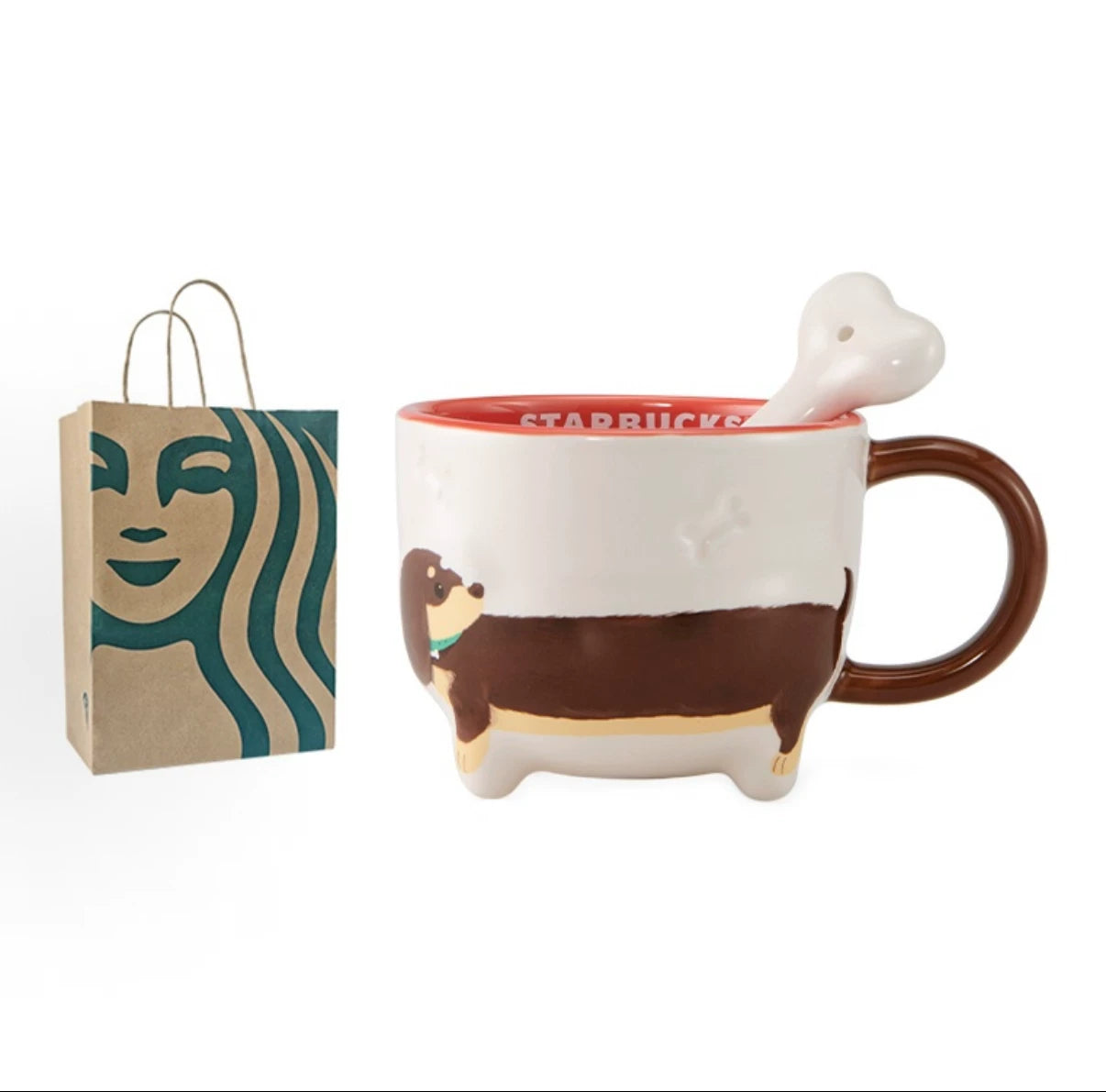 Starbucks China 2026 Paws series 385ml dachshund shaped mug with stir stick