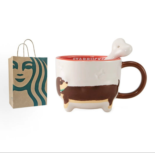 Starbucks China 2026 Paws series 385ml dachshund shaped mug with stir stick