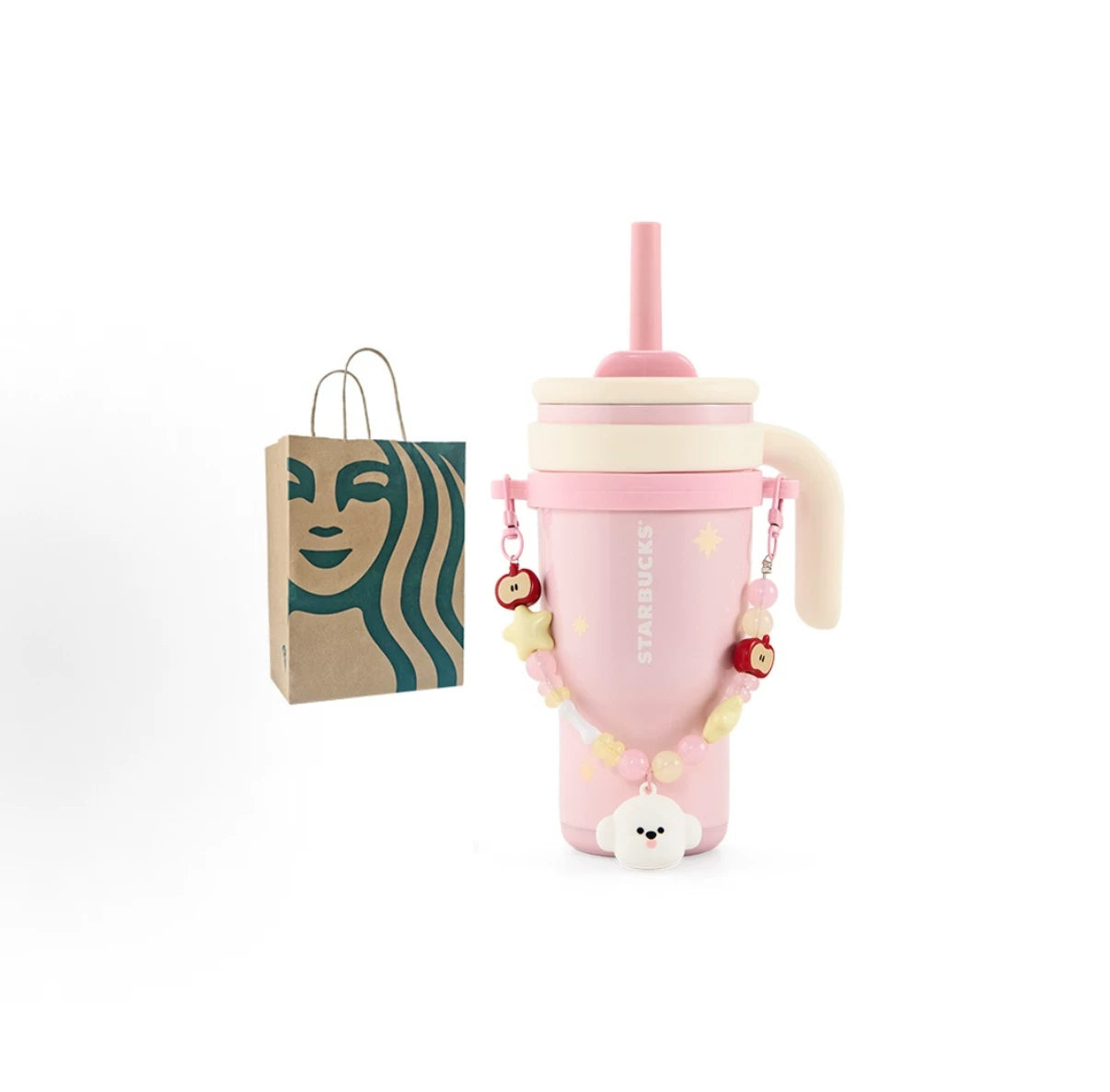 Starbucks China 2026 Paws series 520ml stainless steel straw cup with hanging chain