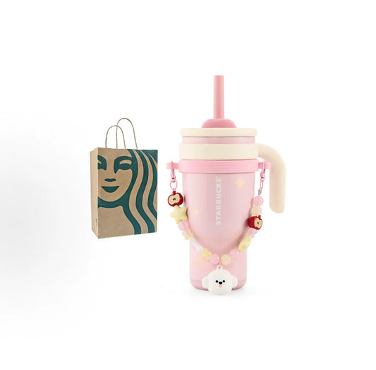 Starbucks China 2026 Paws series 520ml stainless steel straw cup with hanging chain