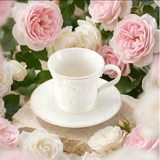 Starbucks China 2026 Rose Garden online Series White Mug Cup and Saucer Set 260ml 9.15oz