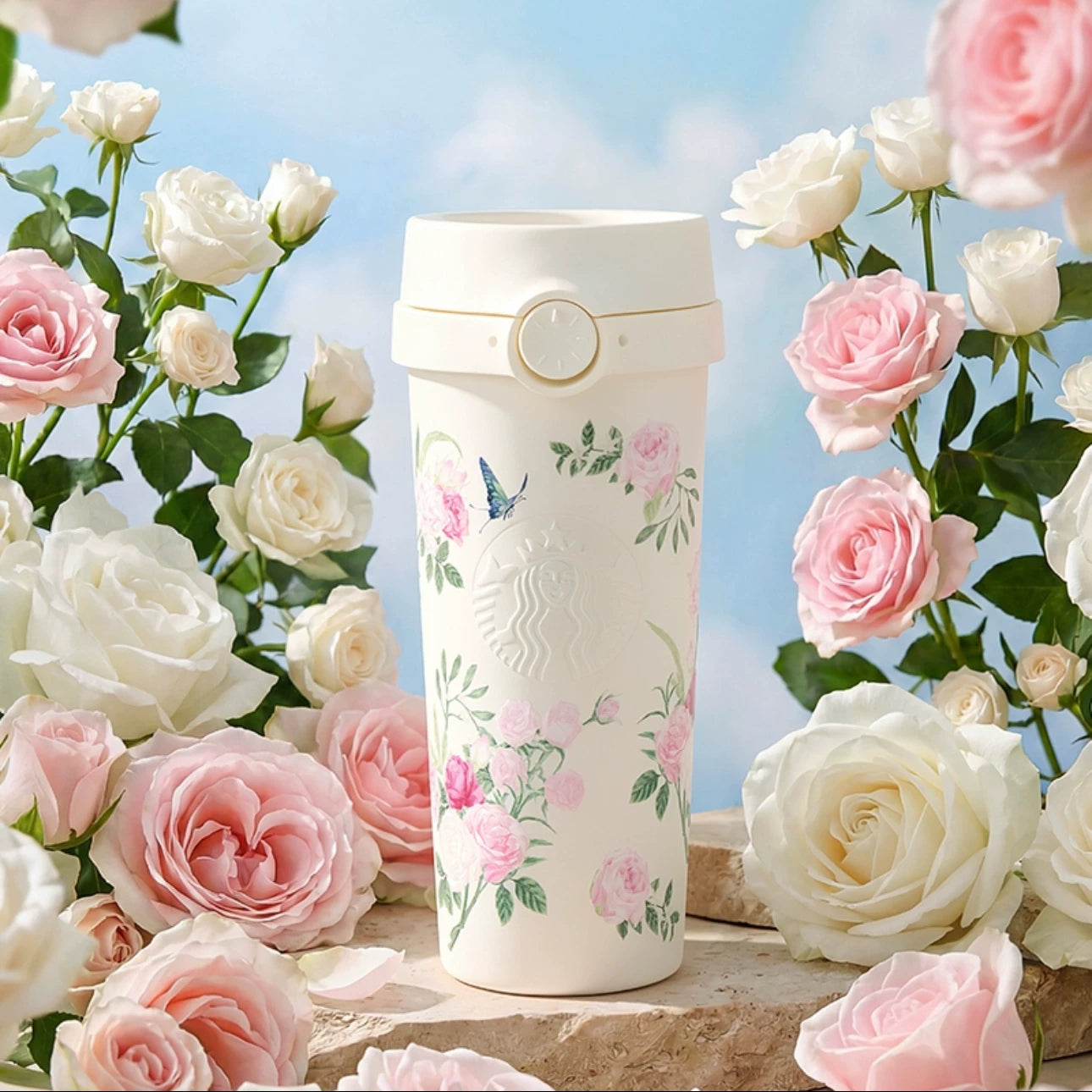 Starbucks China 2026 Rose Garden online Series White Stainless Steel Cup 473ml 16.65oz