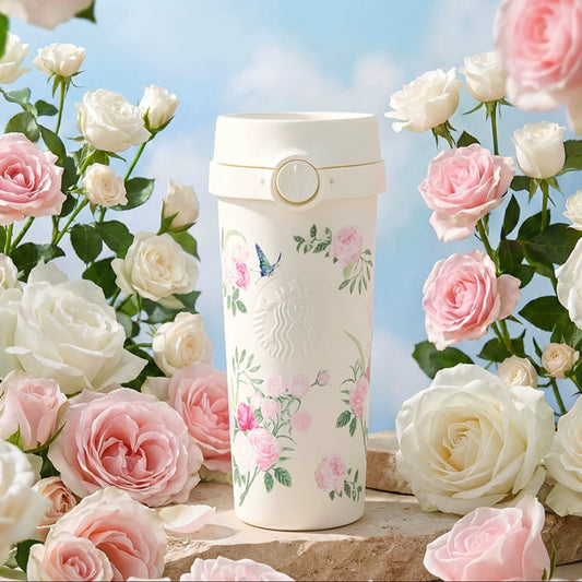 Starbucks China 2026 Rose Garden online Series White Stainless Steel Cup 473ml 16.65oz
