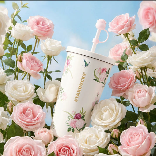 Starbucks China 2026 Rose Garden online Series White Stainless Steel Straw Cup 610ml 21.47oz