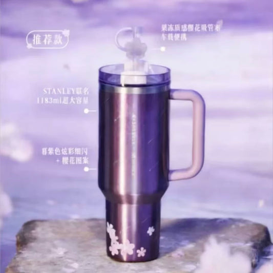 pre-order Starbucks China 2026 Spring Cherry Blossom Collection STANLEY Stainless Steel Straw Cup 1183ml 40oz