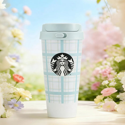 Starbucks China 2026 Spring Sunny Sky series 500ml plaid stainless steel thermos cup