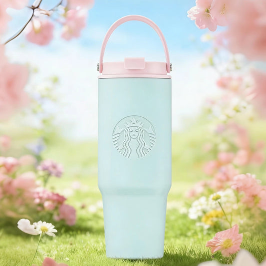 Starbucks China 2026 Spring Sunny Sky series 800ml blue and pink double mouth stainless steel hand cup