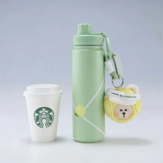 Starbucks China 2026 X LACOSTE co-brand green stainless steel cup with vinyl plush pendant 750ml
