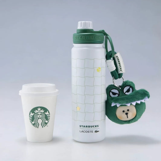 Starbucks China 2026 X LACOSTE co-brand white stainless steel cup with enamel plush pendant 750ml