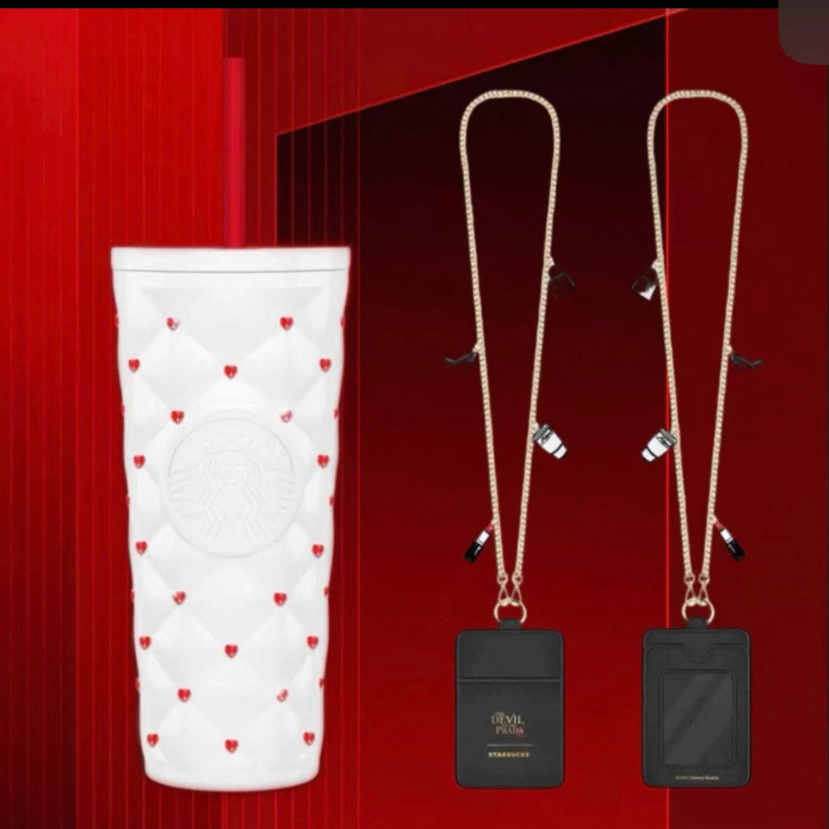 Starbucks China 2026 and The Devil Wears Prada Collaboration Series 590ml white love diamond-shaped stainless steel cup with card holder