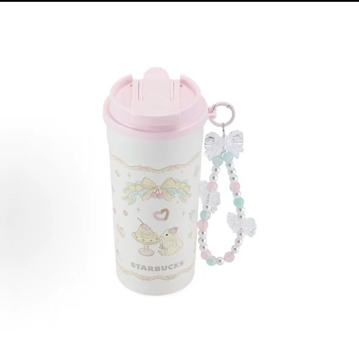 Starbucks China Summer 2026 Dessert Party Series Double Drinking Spout Stainless Steel with Chain 480ml 16.89oz