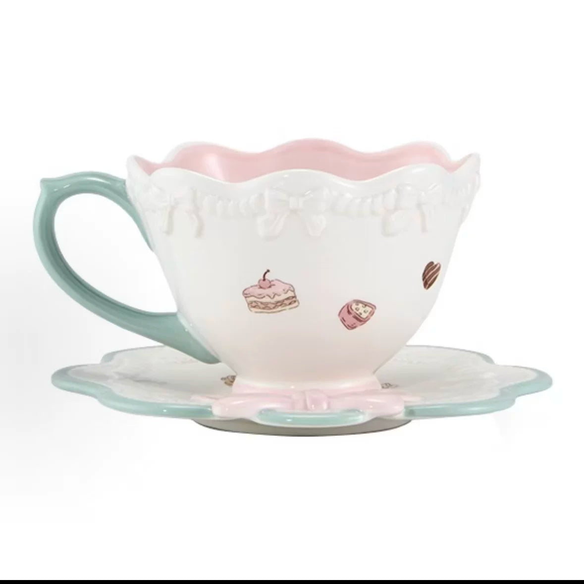 Starbucks China Summer 2026 Dessert Party Series Embossed Bow Cup and Saucer Set 260ml 9.15oz