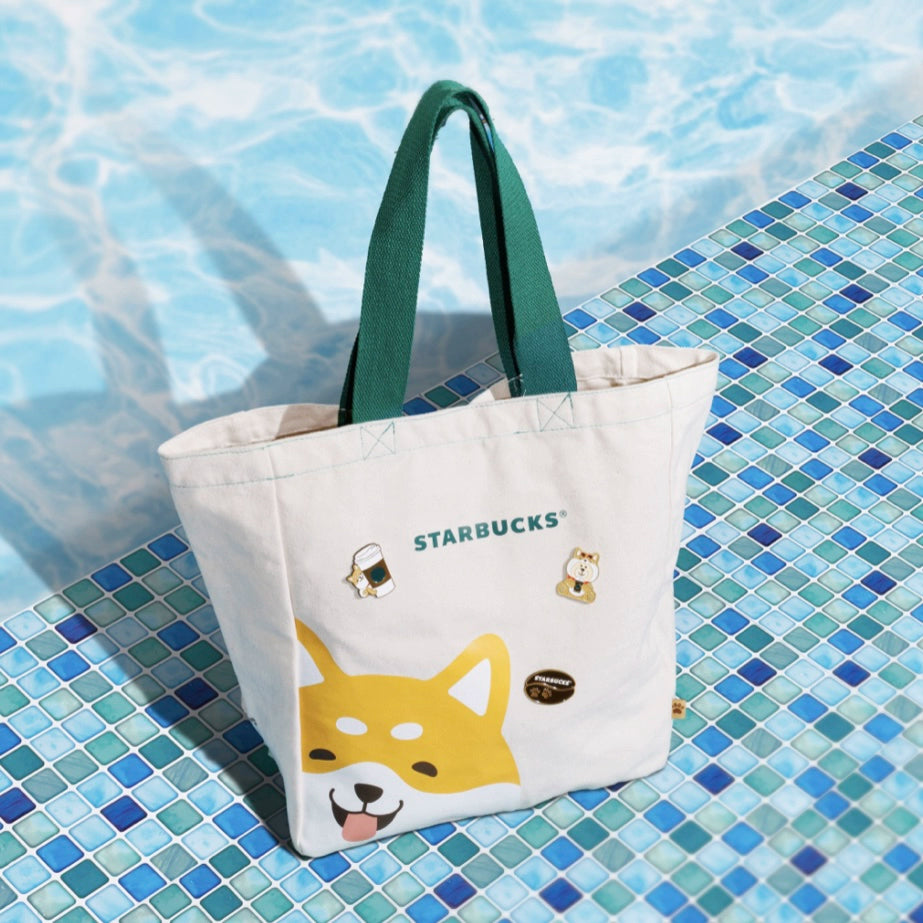 Starbucks Hong Kong Macau 2025 Summer Shiba Inu Series Big Head Shiba Inu Bag with Pin