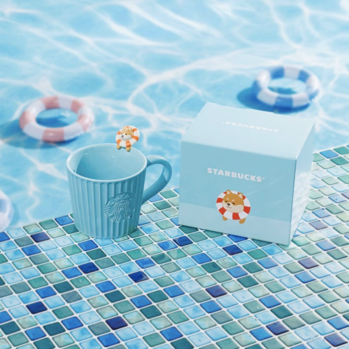 Starbucks Hong Kong Macau 2025 Summer Shiba Inu Series Blue Striped Mug 296ml 10.42oz