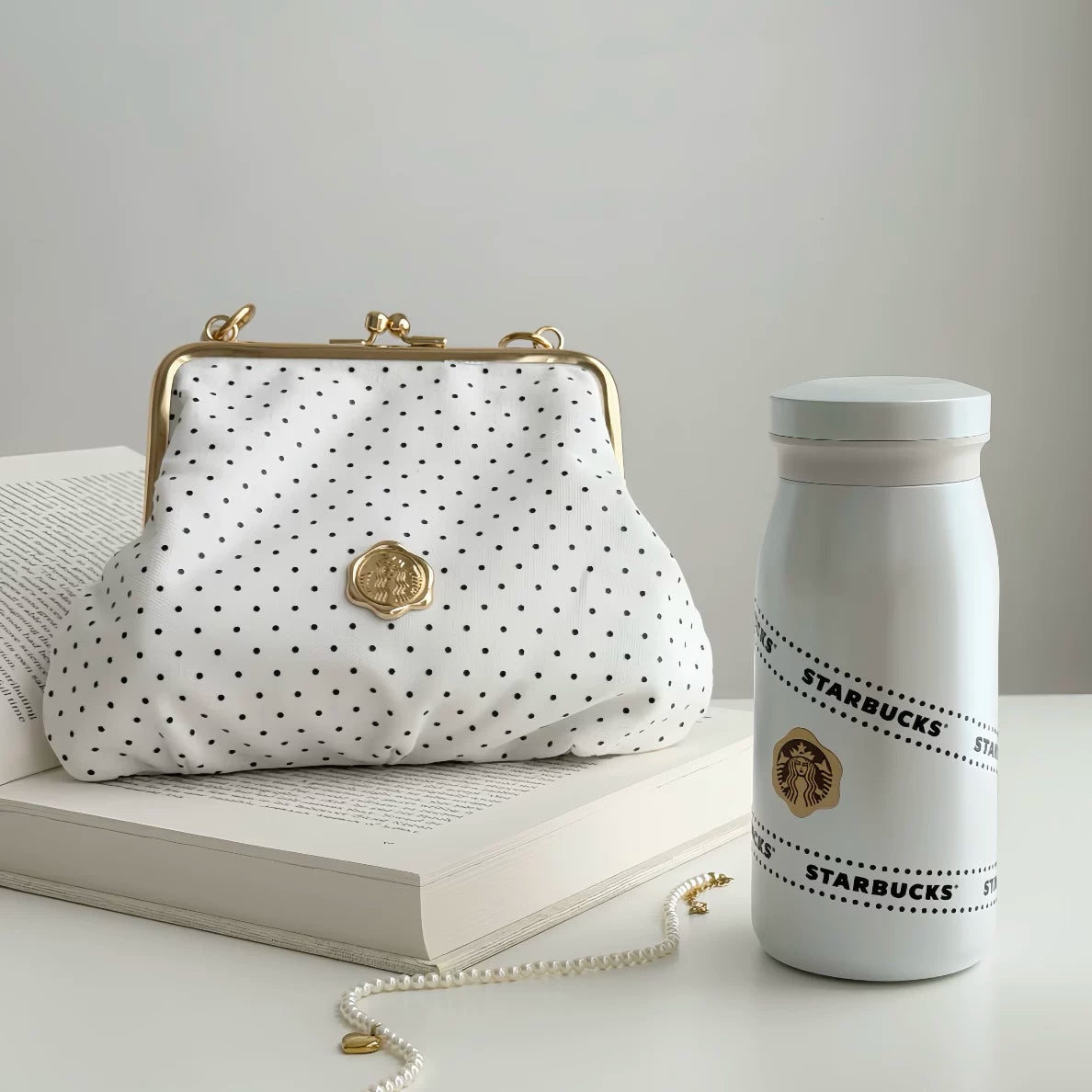 Starbucks Polka Dot Wonderland Series 350ml Polka Dot Letter Stainless Steel Tumbler with Small Bag