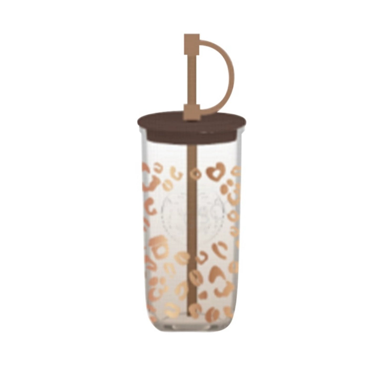 Starbucks Starbucks China 2026 Leopard Print Series 530ml triangular glass with straw stopper