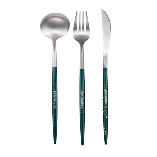 Starbucks Taiwan 2025 Christmas Party Series Forest Green Stainless Steel Tableware Set