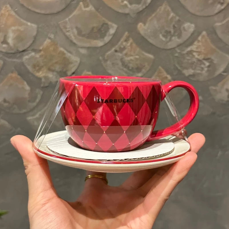 Starbucks Taiwan 2025 Christmas Party Series Plaid Cup and Plate Set 3.13oz 89ml