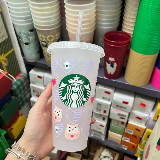 2PCS - Starbucks Taiwan 2026 New Year's Lucky Daruma Series D Love Straw Cup 710ml -opened